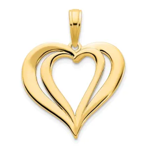 14k Yellow Gold Textured Back Polished Finish Women's Fancy Heart in Heart Design Charm Pendant