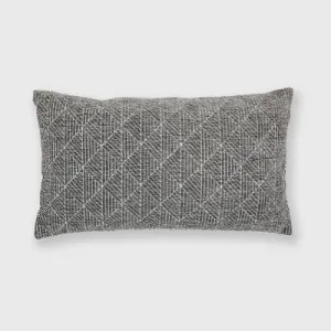 14"x24" Oversized Geometric Chenille Woven Jacquard Reversible Lumbar Throw Pillow Charcoal Gray - freshmint