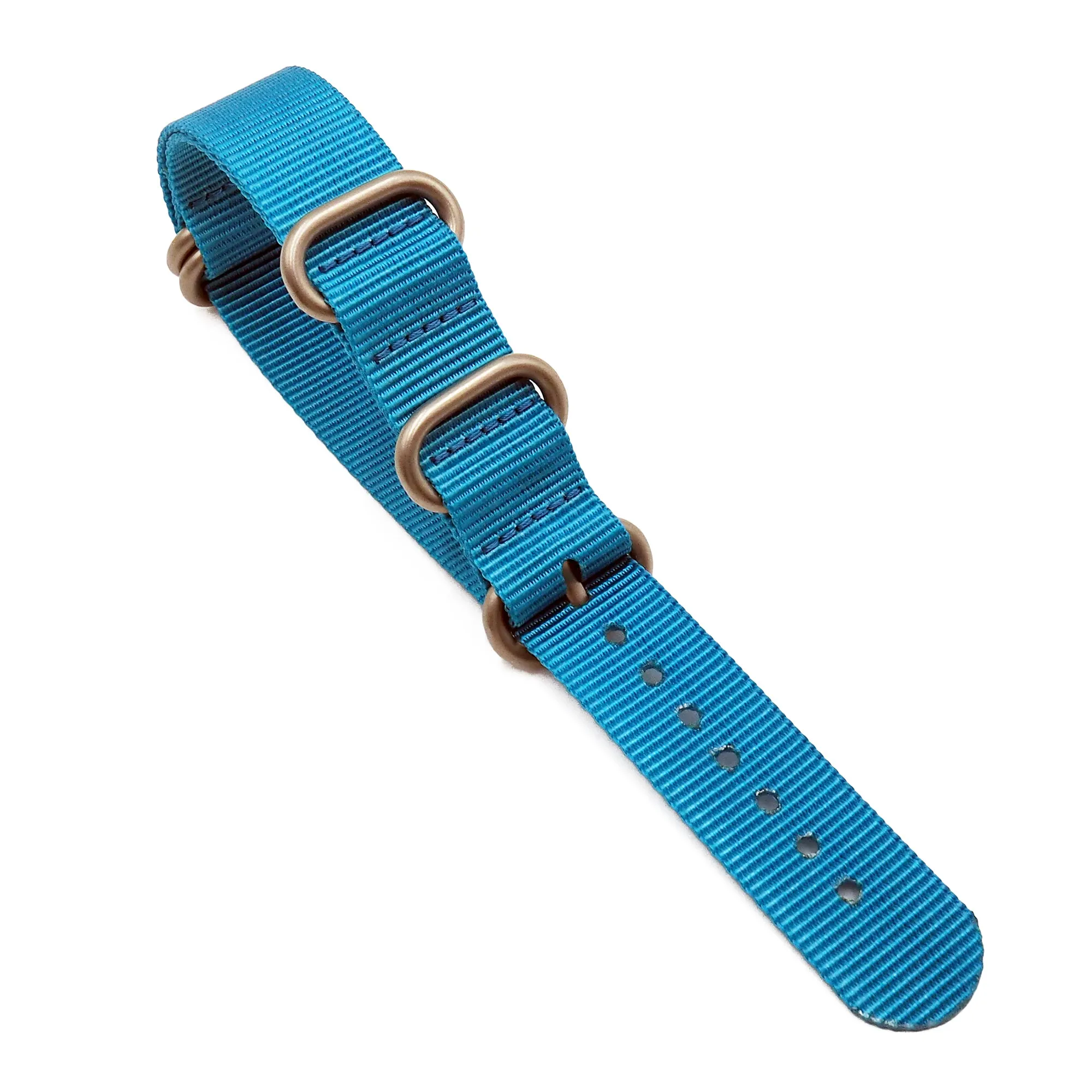 18mm, 24mm 5 Rings Zulu Military Style Deep Sky Blue Nylon Watch Strap