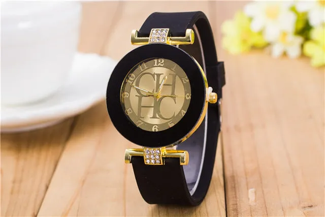 2017 New Fashion Brand Gold Geneva Casual Quartz Watch Women Crystal Silicone Watches Relogio Feminino Dress Wrist Watch Hot