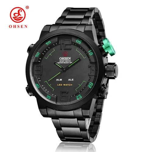 2017 OHSEN Watches Men's Casual Watch Multi-function Led Watches Men Dual Time Zone With Alarm Sports Diver Quartz Wristwatches