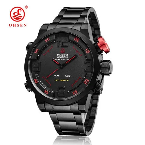 2017 OHSEN Watches Men's Casual Watch Multi-function Led Watches Men Dual Time Zone With Alarm Sports Diver Quartz Wristwatches