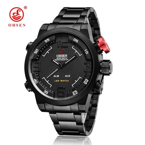 2017 OHSEN Watches Men's Casual Watch Multi-function Led Watches Men Dual Time Zone With Alarm Sports Diver Quartz Wristwatches