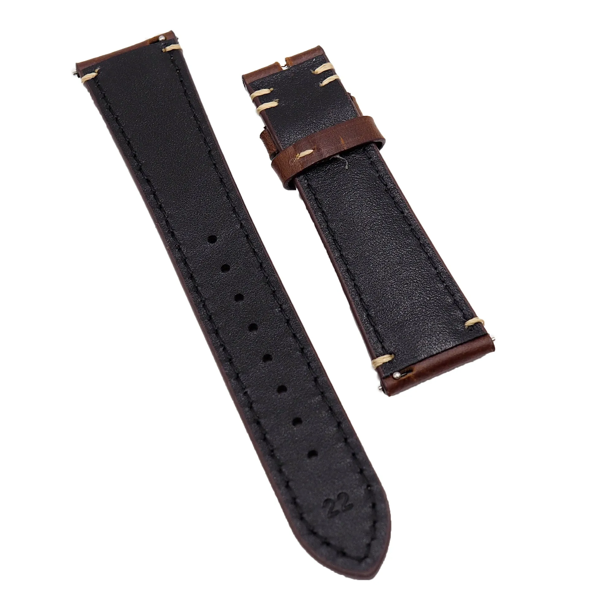 20mm, 22mm Deep Brown Calf Leather Watch Strap, Padded For Tudor Black Bay