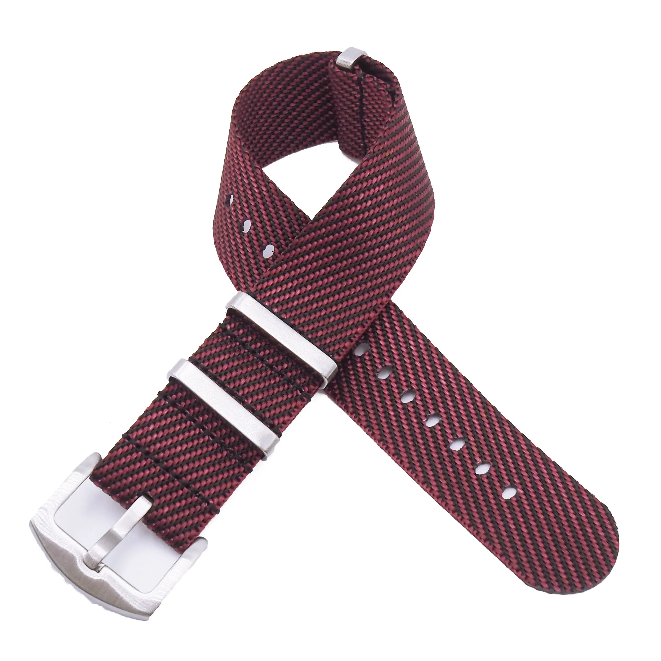 20mm, 22mm Military Style Slash Pattern Nylon Watch Strap, Blue / Black / Red