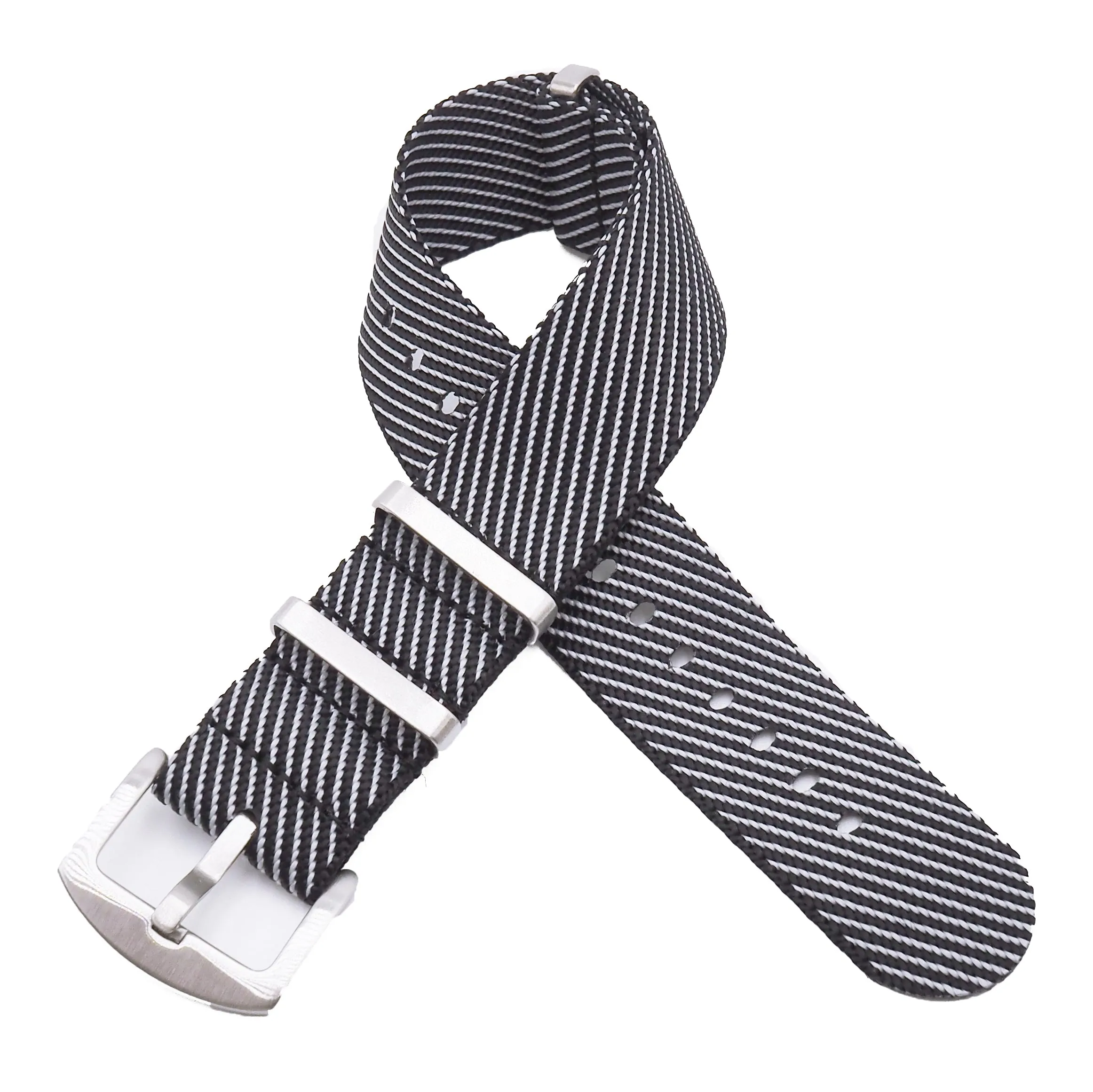 20mm, 22mm Military Style Slash Pattern Nylon Watch Strap, Blue / Black / Red