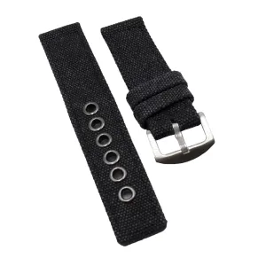 22mm, 24mm Black Canvas Watch Strap