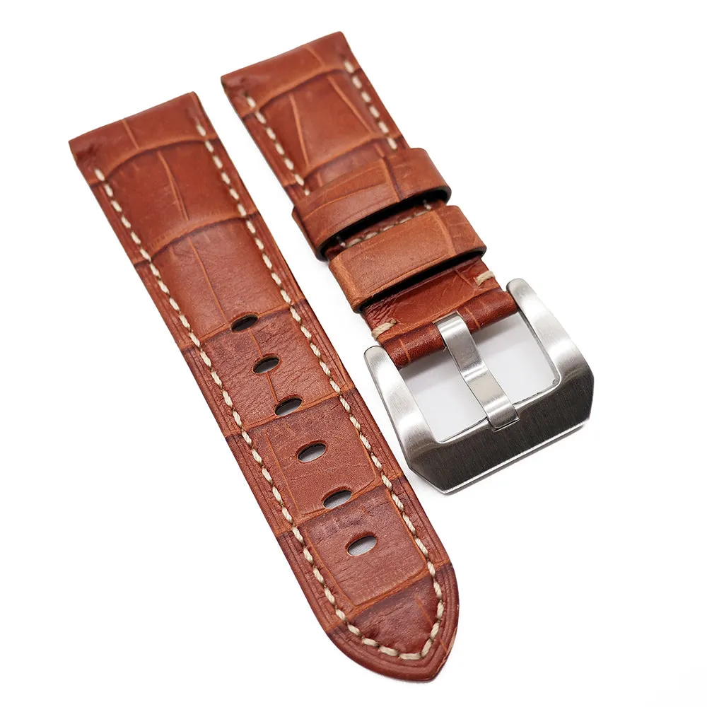 22mm Alligator Embossed Calf Leather Watch Strap For Panerai, 13 Colors