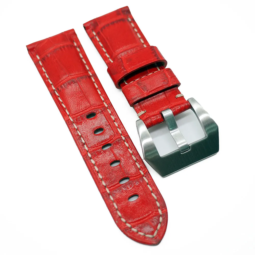 22mm Alligator Embossed Calf Leather Watch Strap For Panerai, 13 Colors