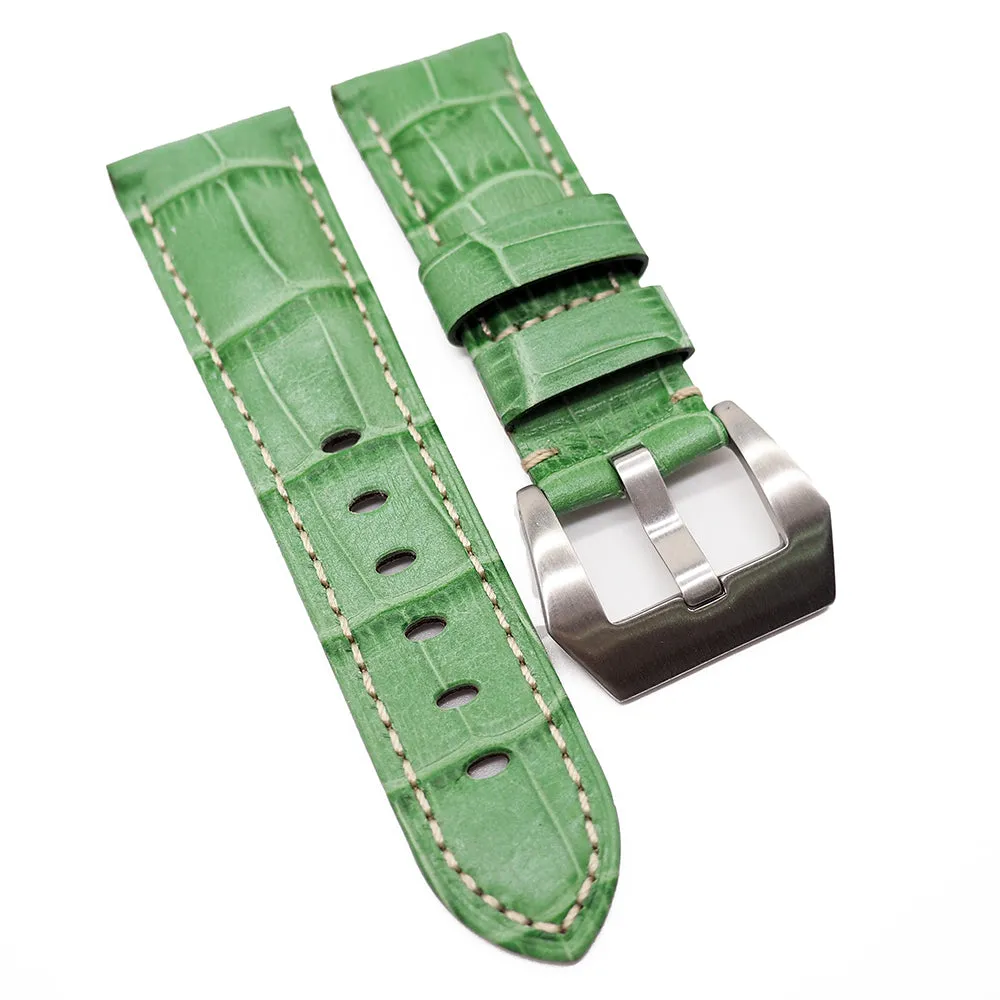 22mm Alligator Embossed Calf Leather Watch Strap For Panerai, 13 Colors