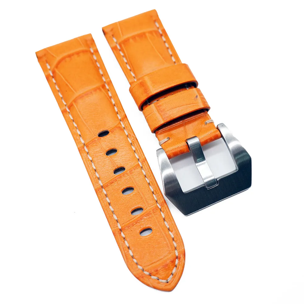 22mm Alligator Embossed Calf Leather Watch Strap For Panerai, 13 Colors