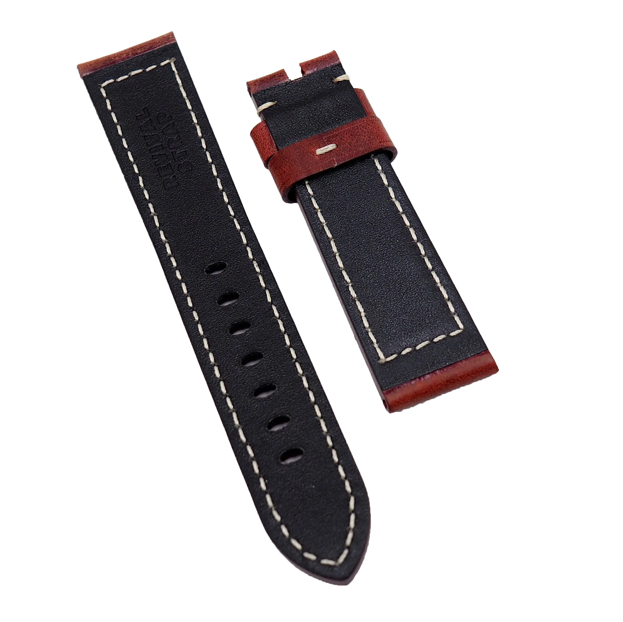 22mm Marble Pattern Dark Red Calf Leather Watch Strap For Panerai, Non-Padded