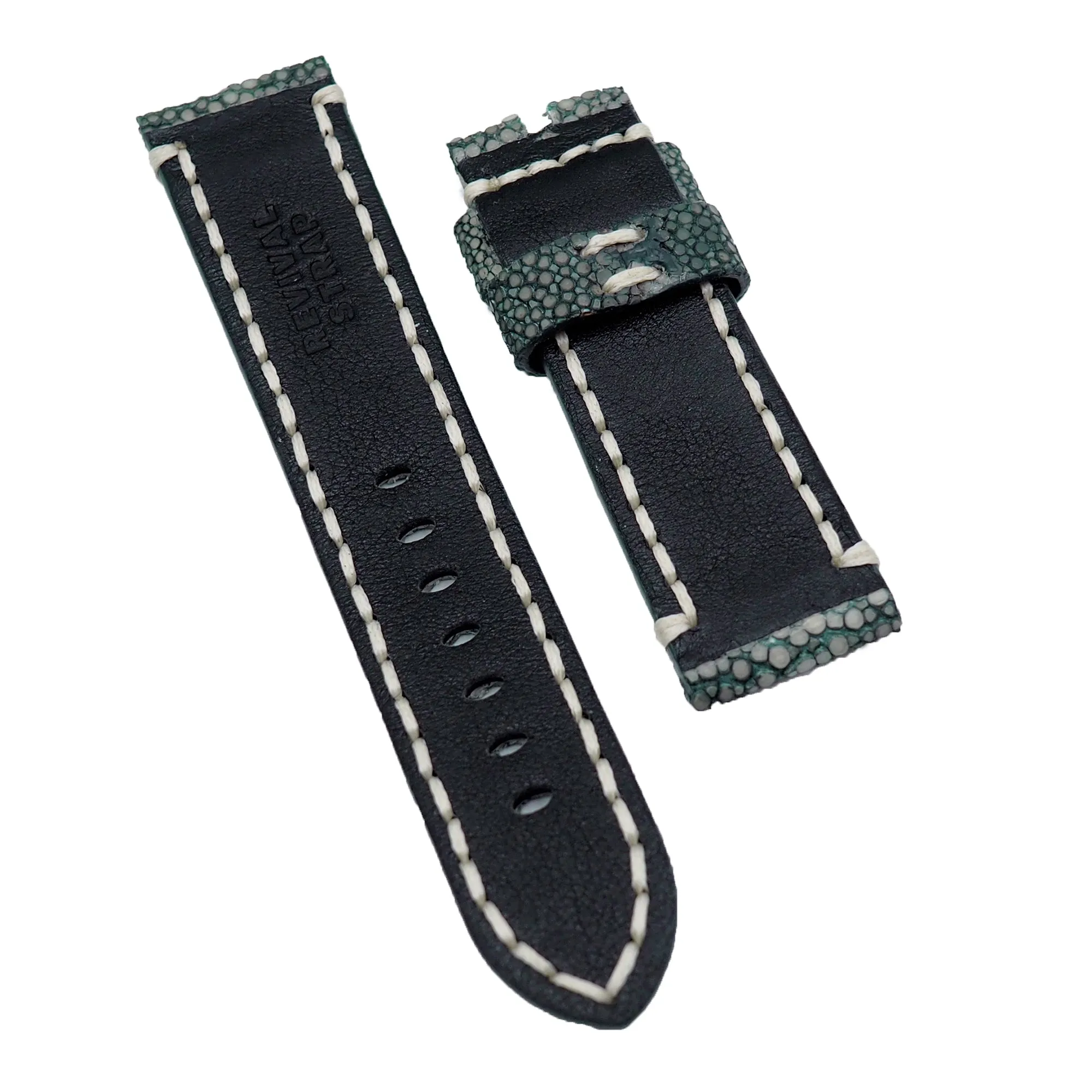 24mm Gray Stingray Leather Watch Strap, White Stitching For Panerai