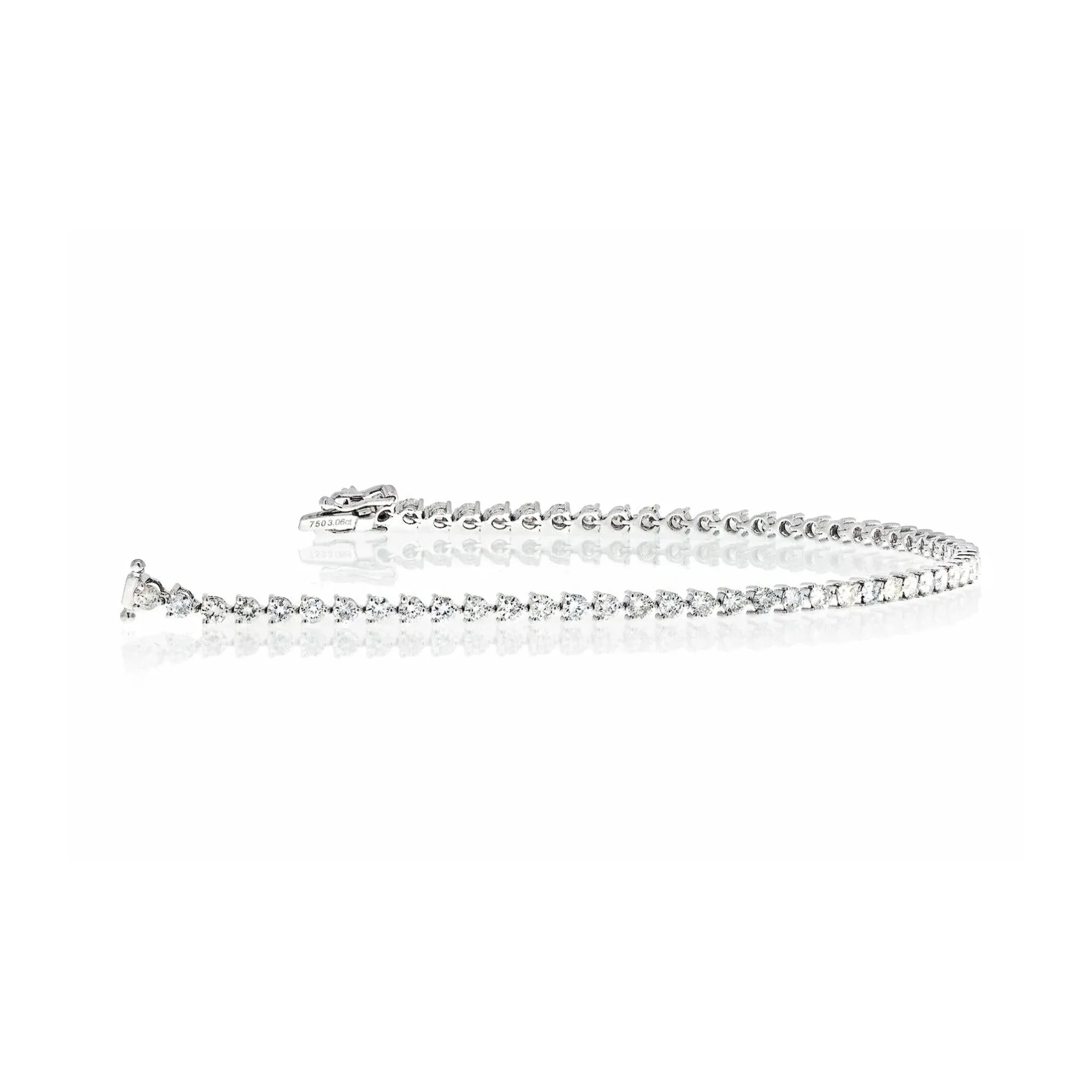 5.75 Carat Natural Round Diamond 3-Prong Tennis Bracelet in 18k White Gold