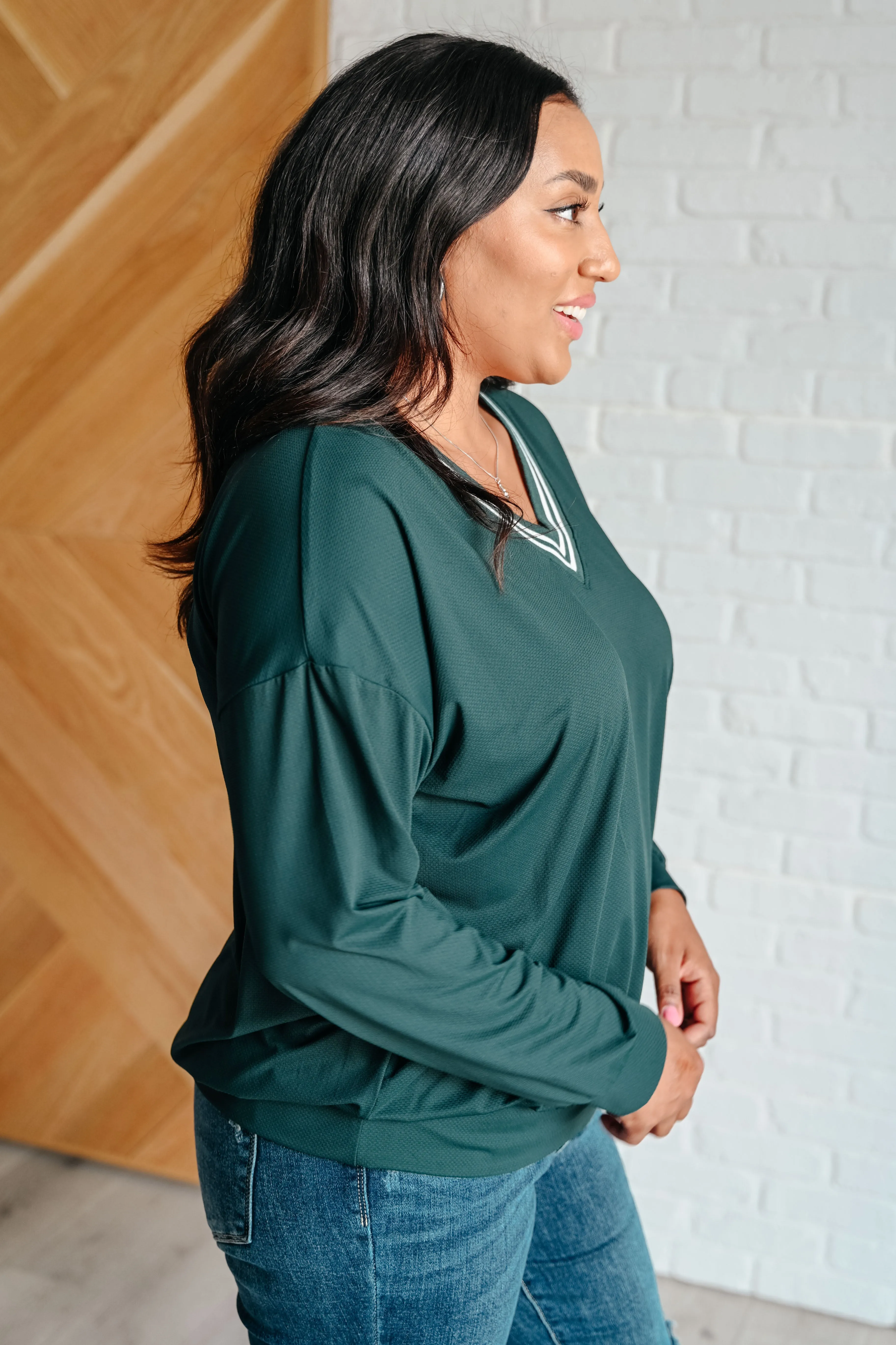 All Out Comfort V-Neck Pullover in Midnight Green - 10/14