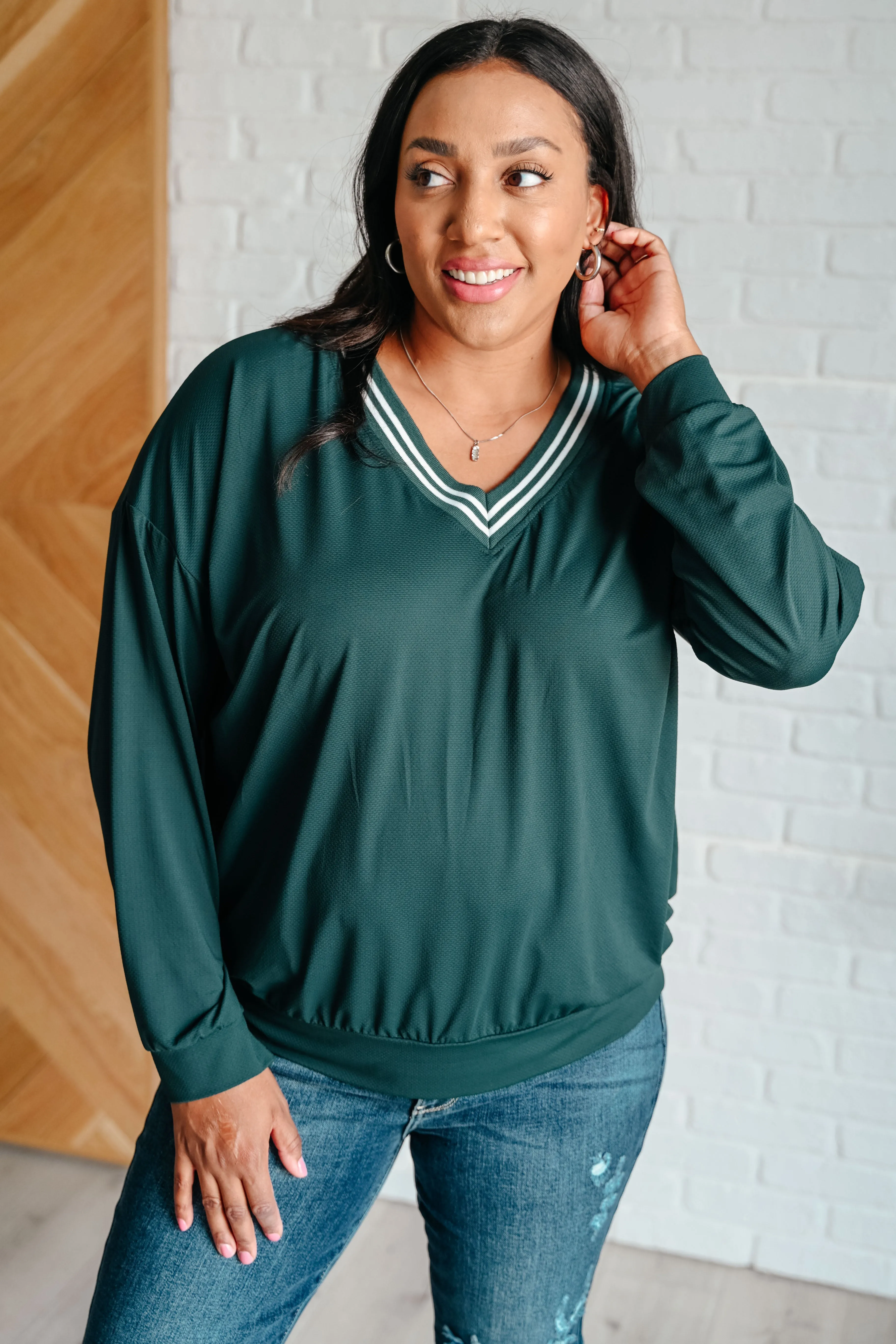 All Out Comfort V-Neck Pullover in Midnight Green - 10/14