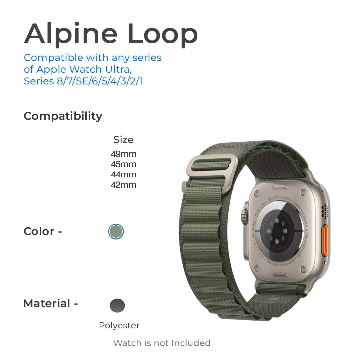 Alpine Loop Band Straps For Apple Watch Series 10 46mm-Green