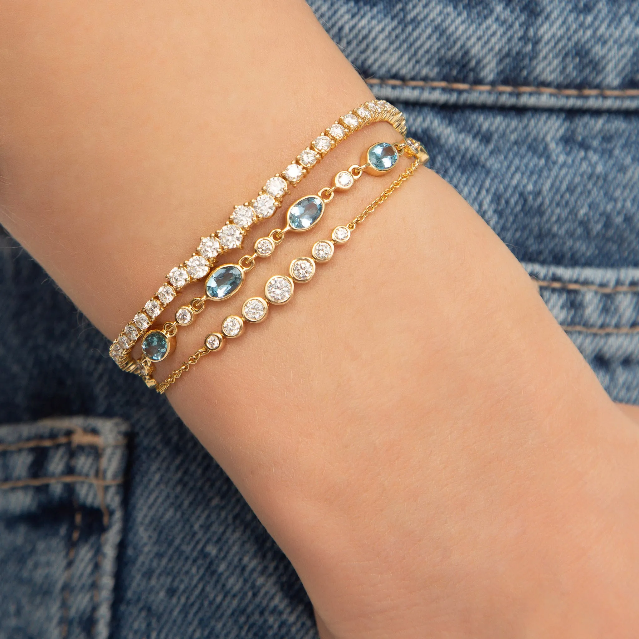 Aquamarine Tennis Bracelet in 18K Gold