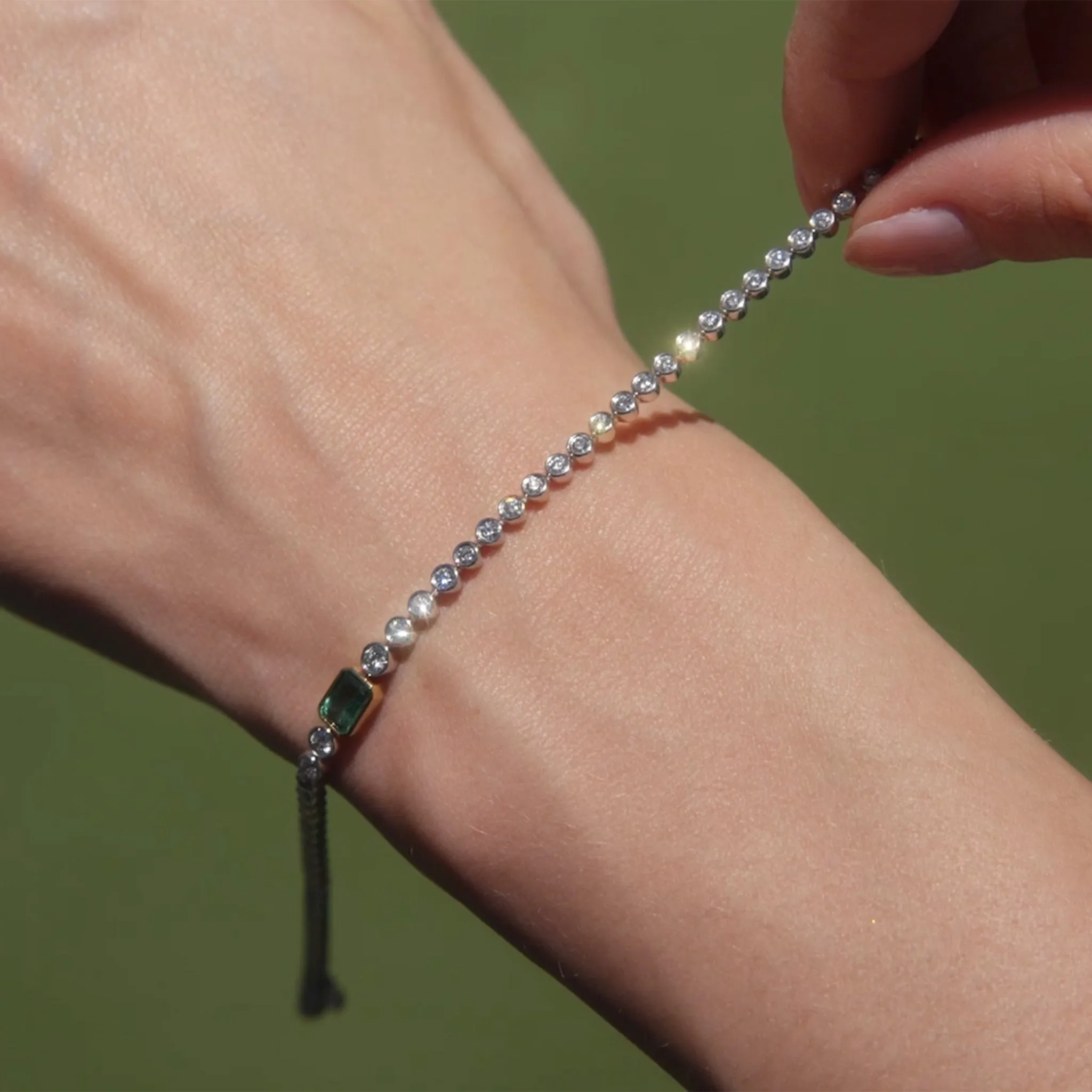 Bezel Set Diamond & Emerald Tennis Bracelet