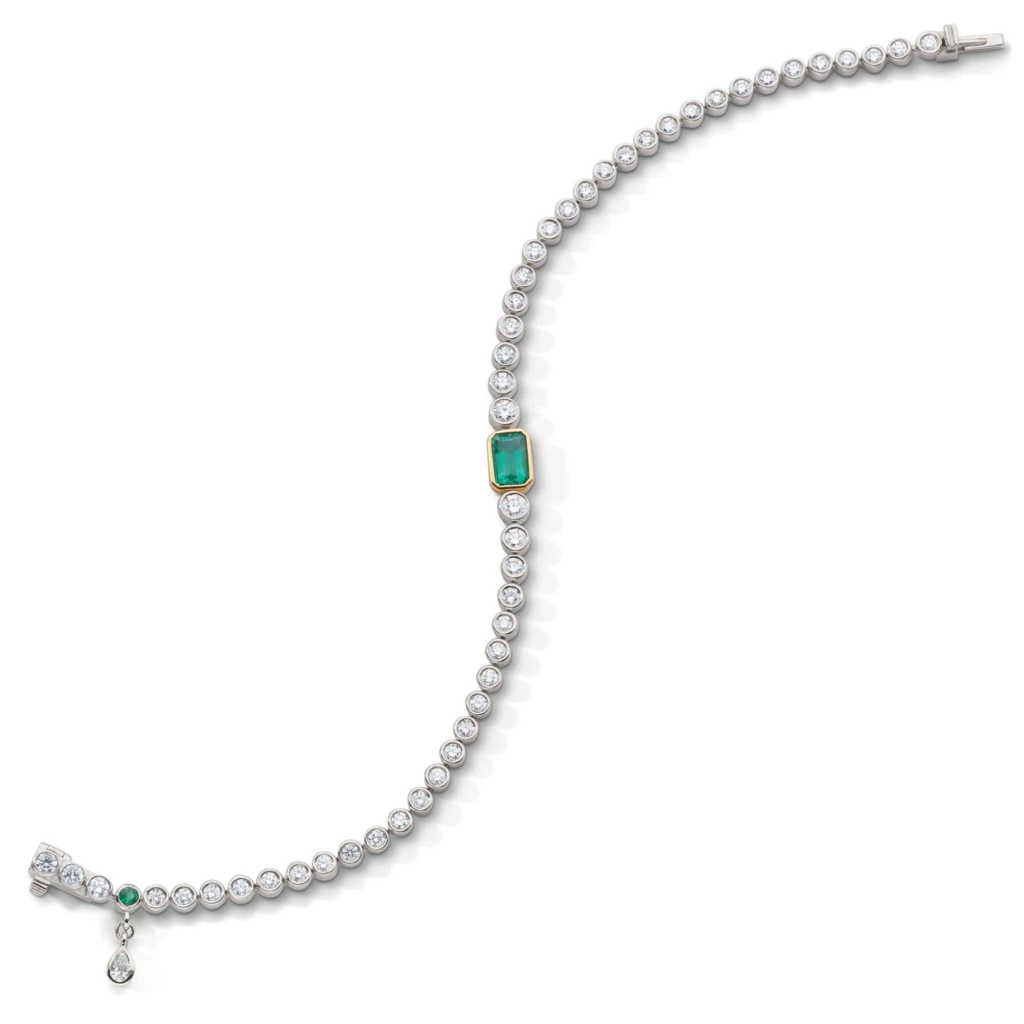 Bezel Set Diamond & Emerald Tennis Bracelet