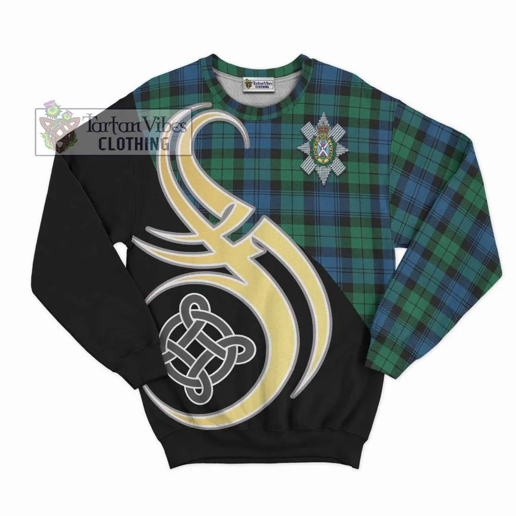 Black Watch Ancient Tartan Sweatshirt with Family Crest and Celtic Symbol Style