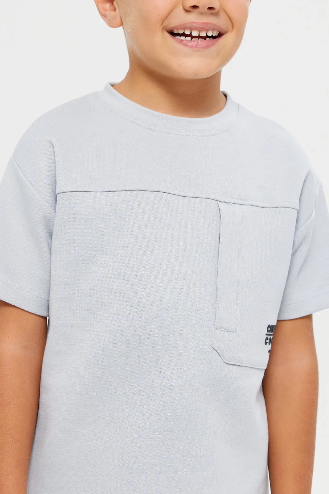 Boys Grey Printed Soft Feel Drop Shoulder T-Shirt