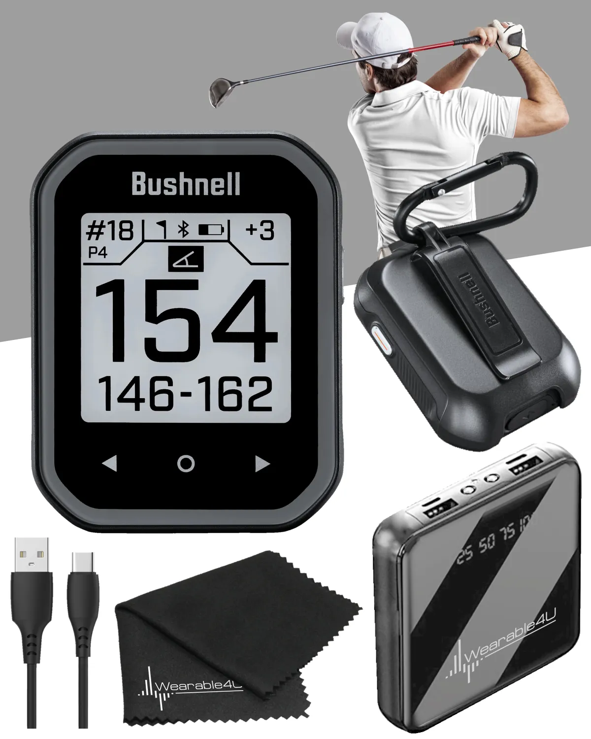 Bushnell Phantom 3 Slope GPS Golf Green with Slope Technology, Touchscreen, Magnetic Cart Mount, Wearable4U