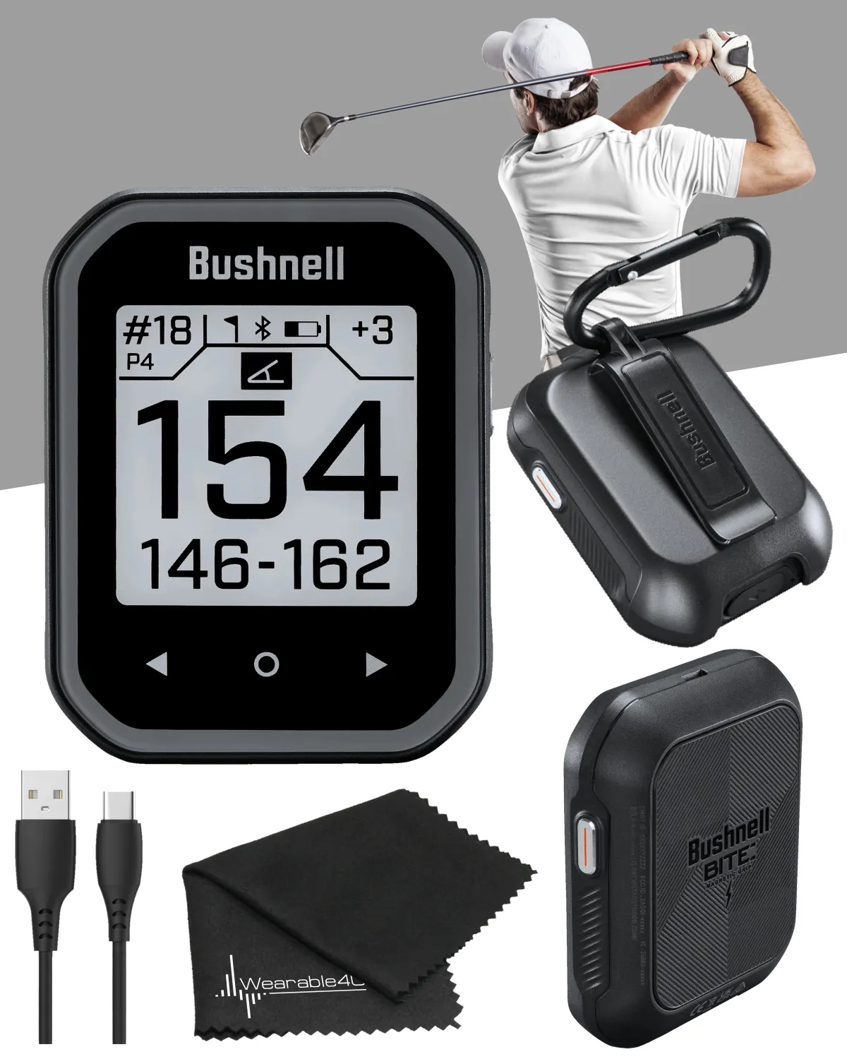 Bushnell Phantom 3 Slope GPS Golf Green with Slope Technology, Touchscreen, Magnetic Cart Mount, Wearable4U