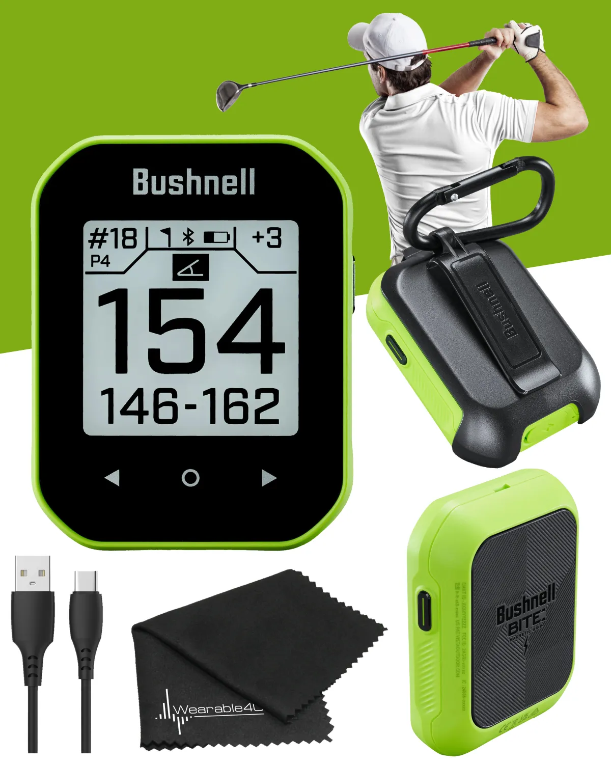 Bushnell Phantom 3 Slope GPS Golf Green with Slope Technology, Touchscreen, Magnetic Cart Mount, Wearable4U