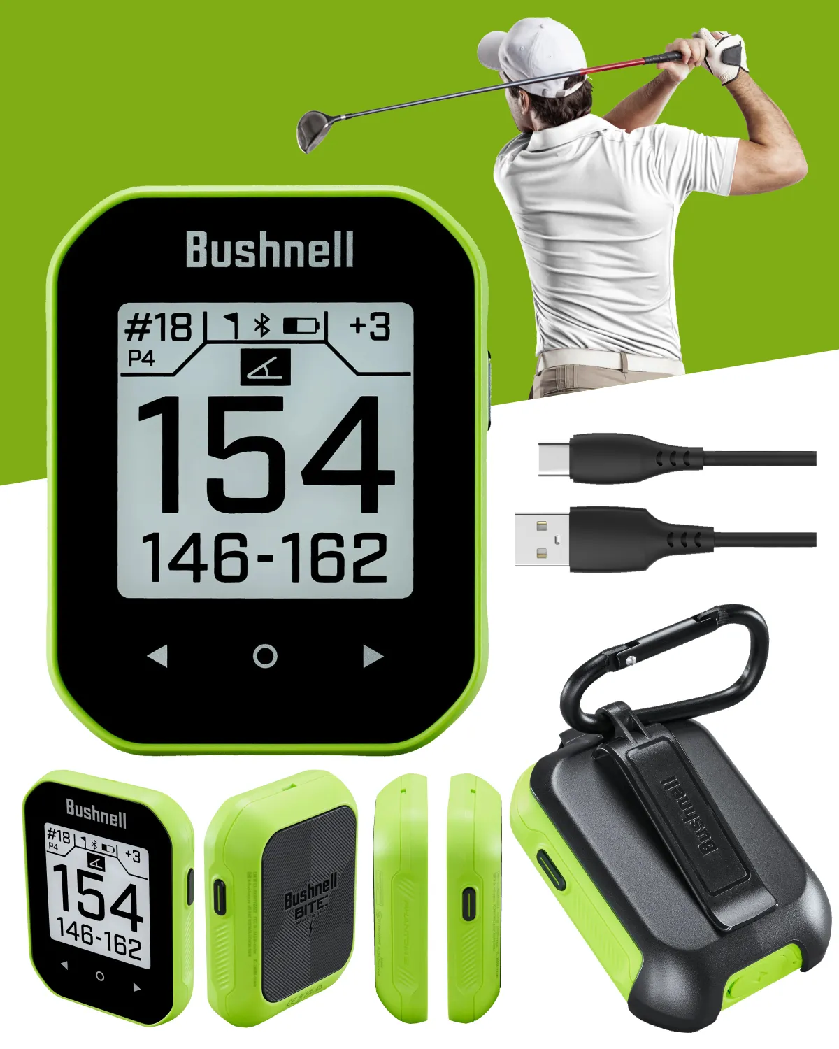 Bushnell Phantom 3 Slope GPS Golf Green with Slope Technology, Touchscreen, Magnetic Cart Mount, Wearable4U