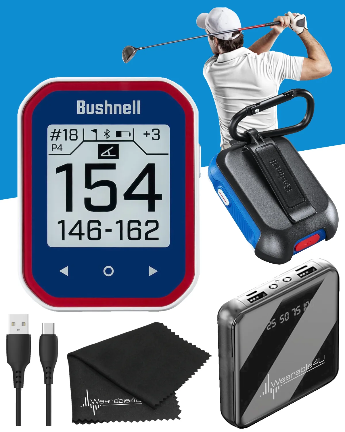 Bushnell Phantom 3 Slope GPS Golf Green with Slope Technology, Touchscreen, Magnetic Cart Mount, Wearable4U