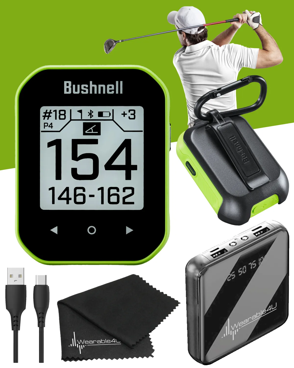 Bushnell Phantom 3 Slope GPS Golf Green with Slope Technology, Touchscreen, Magnetic Cart Mount, Wearable4U