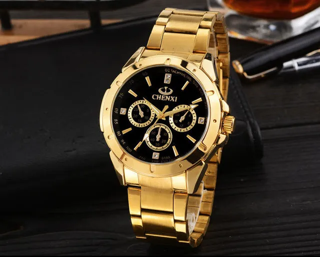 CHENXI Lovers Quartz Watches Women Men Gold WristWatches Top Brand Luxury Female Male Clock IPG Golden Steel Watch