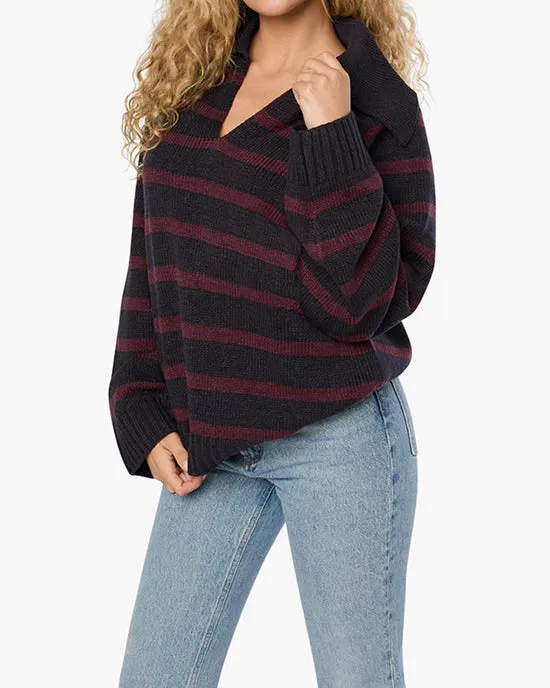 Collar V Neck Sweater Navy Merlot