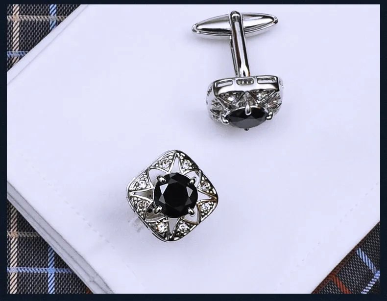 Crystal silver brand cufflinks