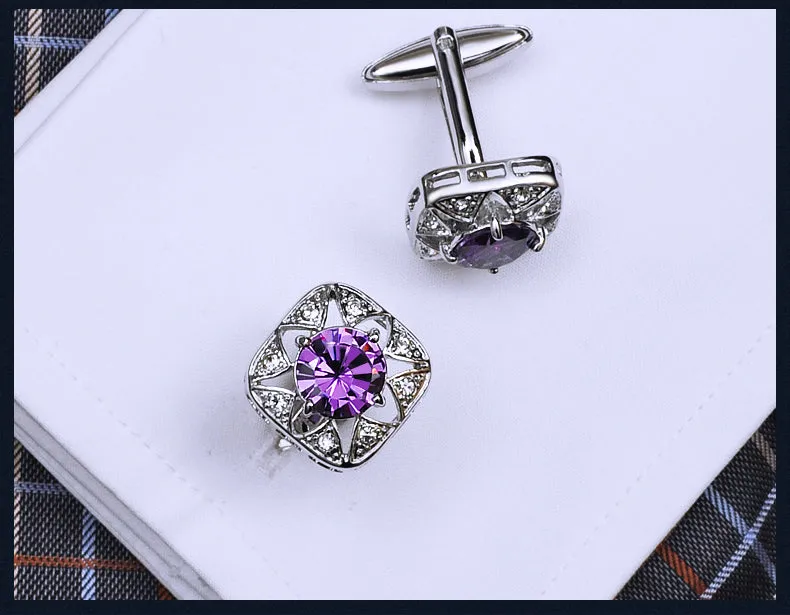 Crystal silver brand cufflinks