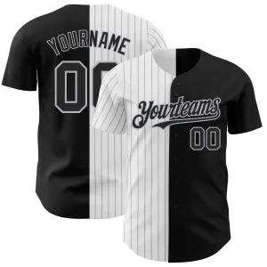 Custom Black White-Gray Pinstripe Authentic Split Fashion Baseball Jersey