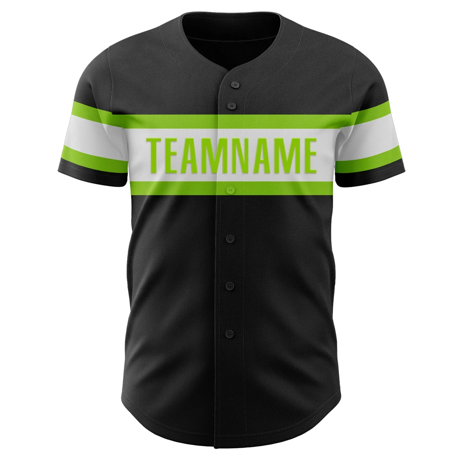 Custom Black White-Neon Green Authentic Baseball Jersey