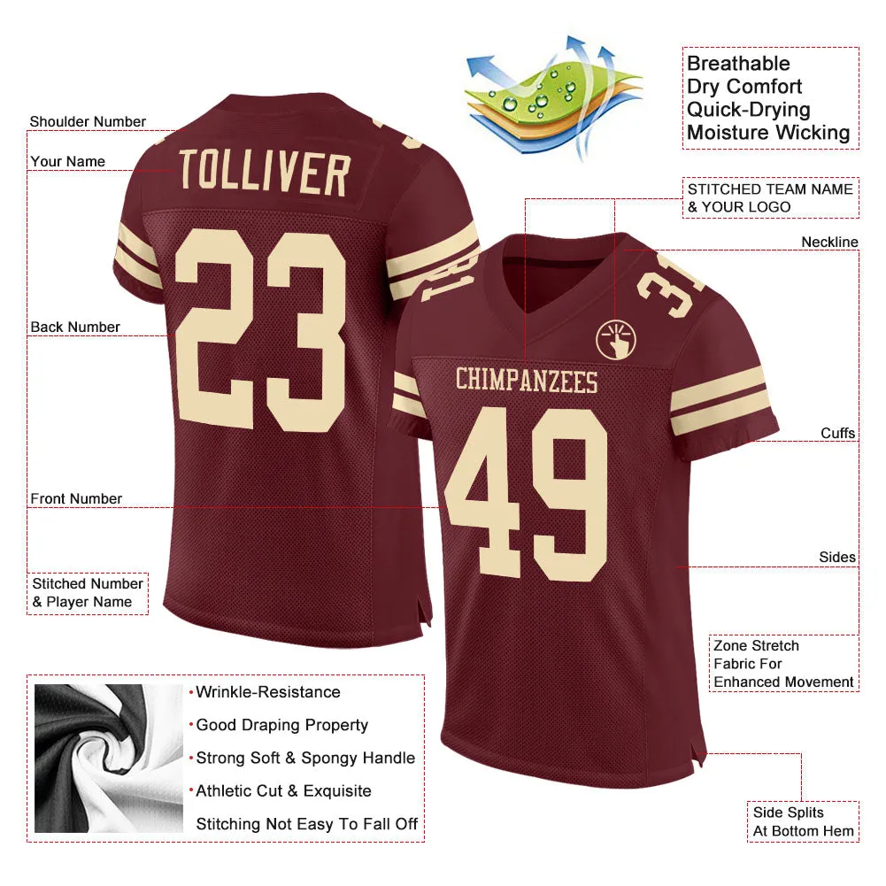 Custom Burgundy Cream Mesh Authentic Football Jersey