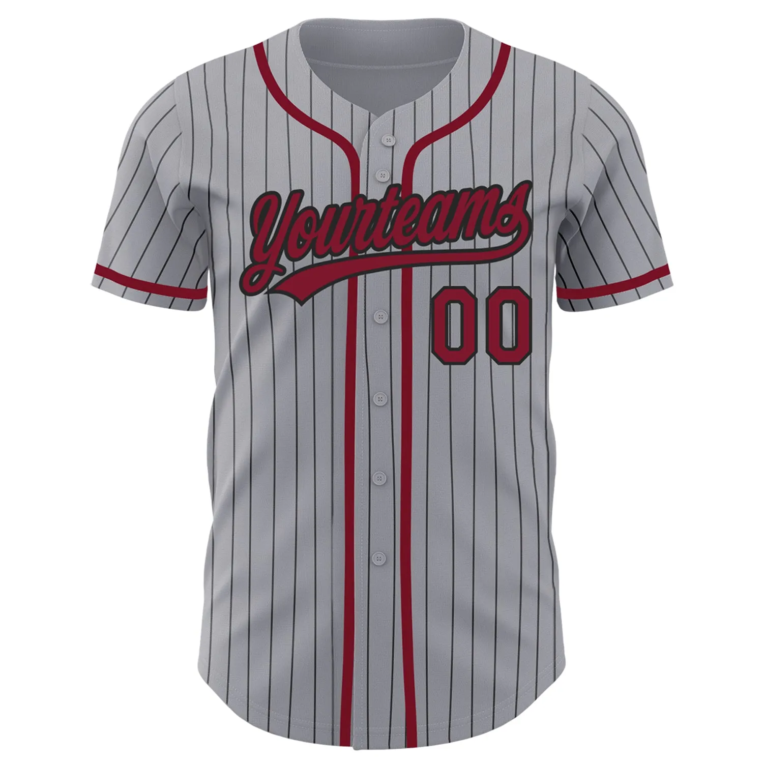 Custom Gray Black Pinstripe Crimson Authentic Baseball Jersey