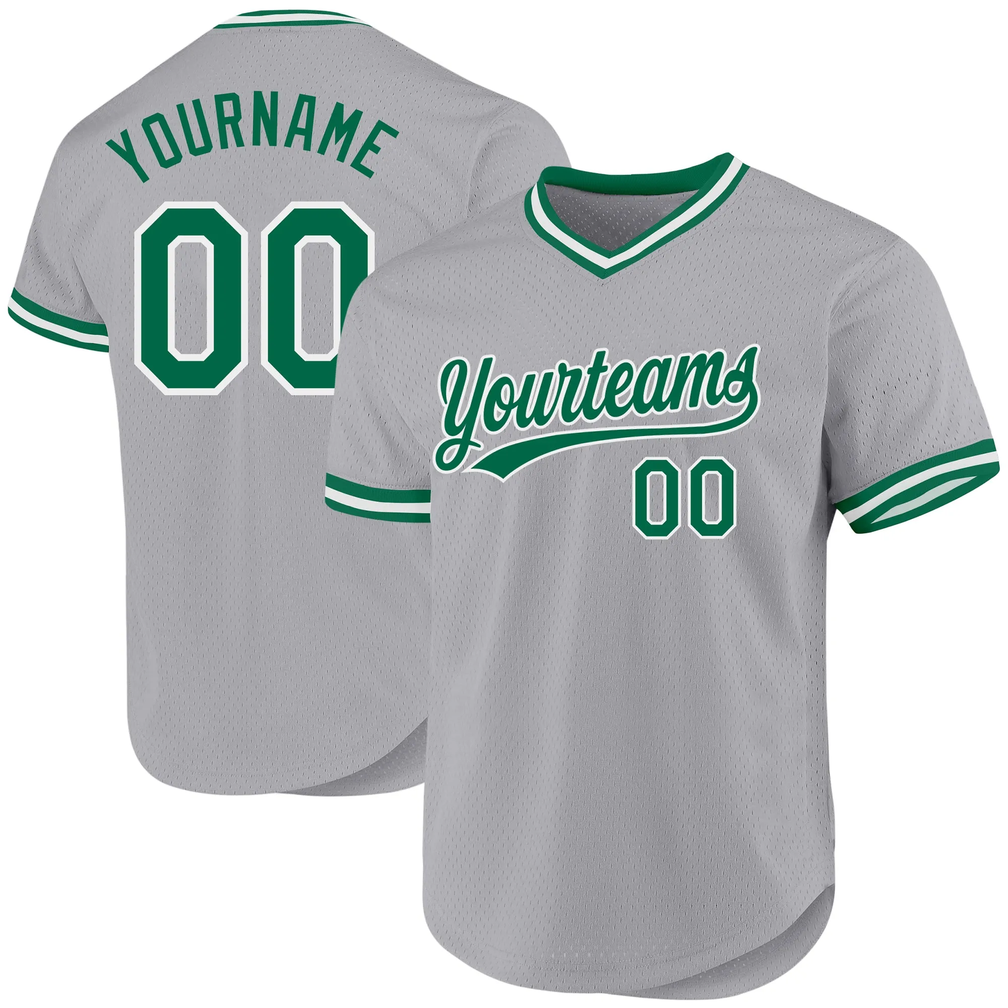 Custom Gray Kelly Green-White Authentic Throwback Baseball Jersey