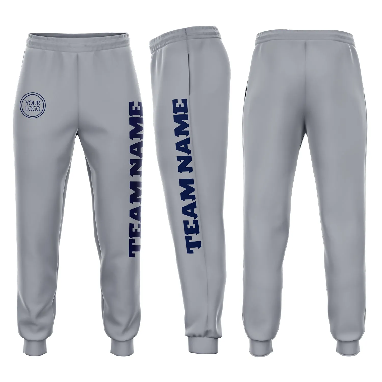 Custom Gray Navy Fleece Jogger Sweatpants