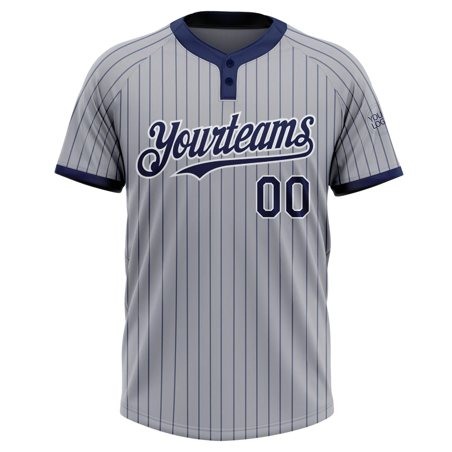 Custom Gray Navy Pinstripe White Two-Button Unisex Softball Jersey