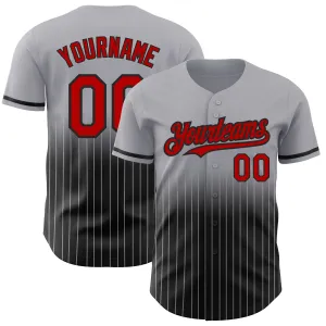 Custom Gray Pinstripe Red-Black Authentic Fade Fashion Baseball Jersey