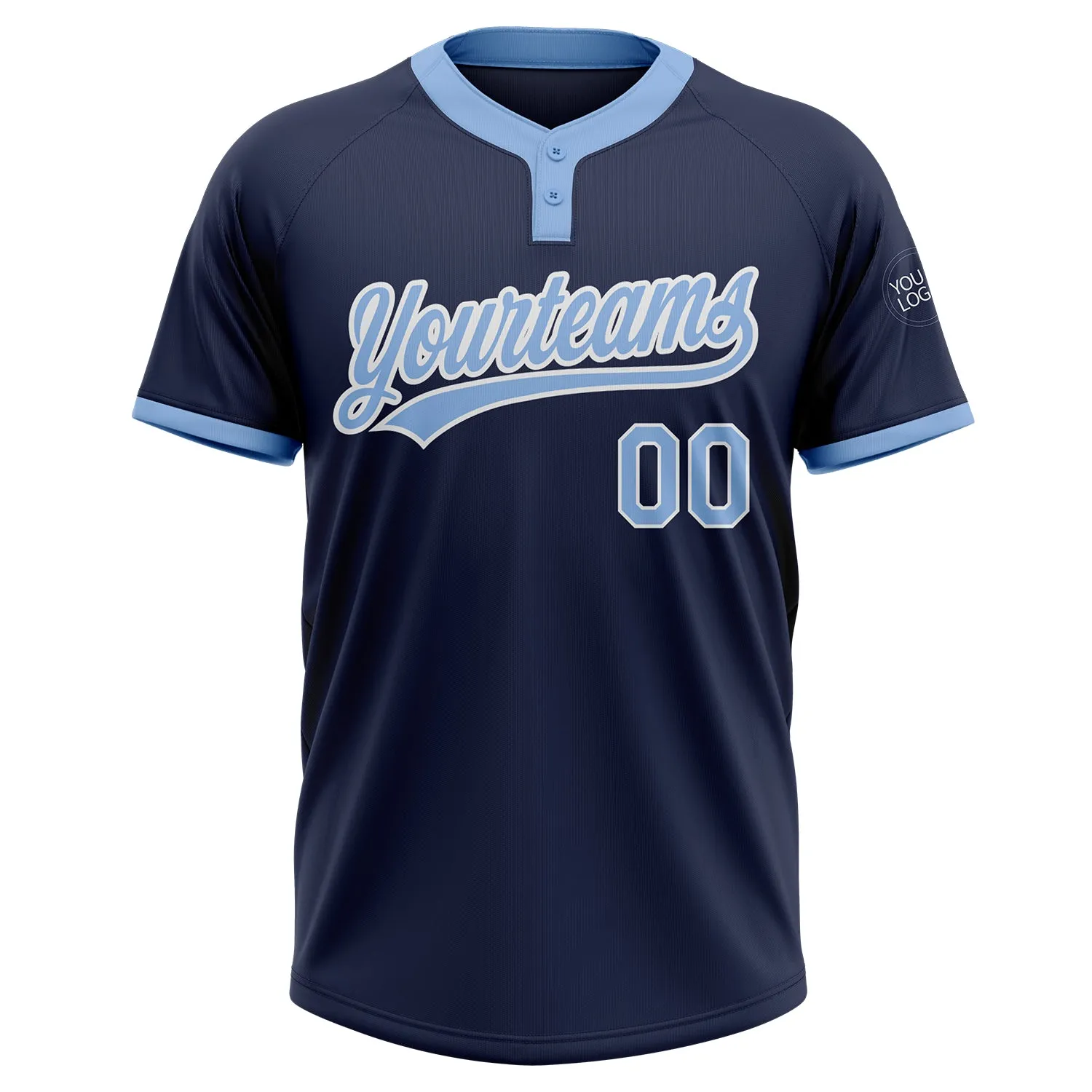 Custom Navy Light Blue-White Two-Button Unisex Softball Jersey