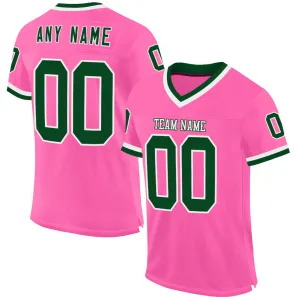 Custom Pink Green-White Mesh Authentic Throwback Football Jersey