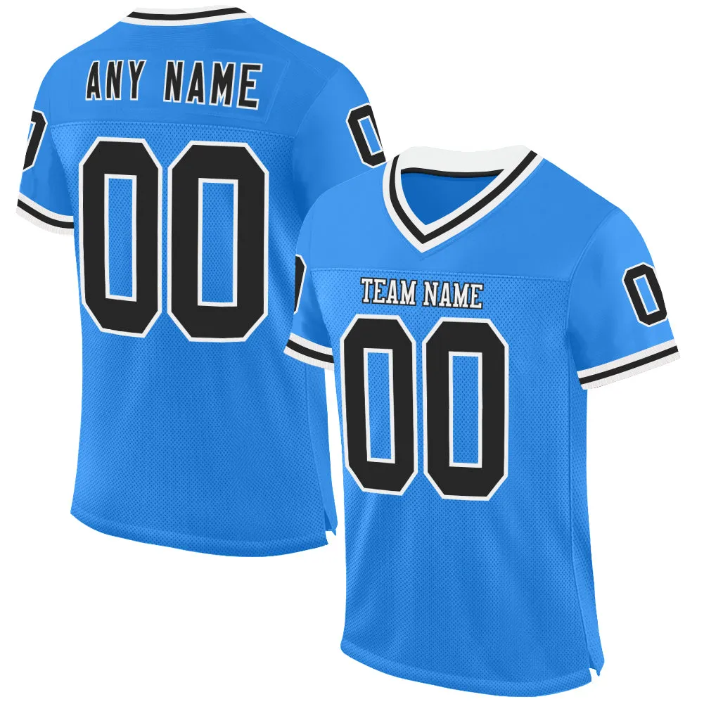 Custom Powder Blue Black-White Mesh Authentic Throwback Football Jersey