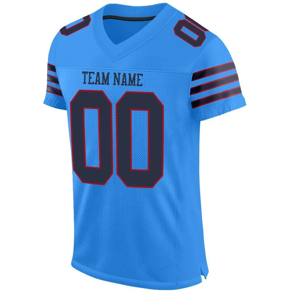 Custom Powder Blue Navy-Red Mesh Authentic Football Jersey