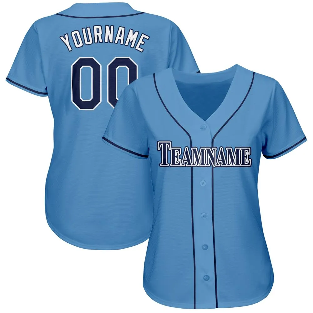 Custom Powder Blue Navy-White Baseball Jersey