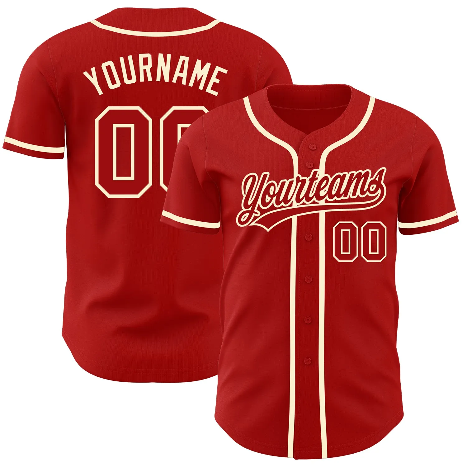 Custom Red Red-Cream Authentic Baseball Jersey